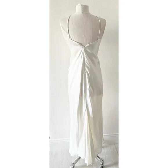 Vintage 90s Dave & Johnny White Satin Floral Embroidered Maxi Dress - Picture 7 of 9